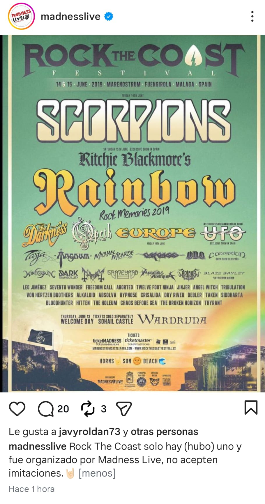 Madness Live se burla del Sun and Thunder con un cartel del Rock The Coast en redes sociales