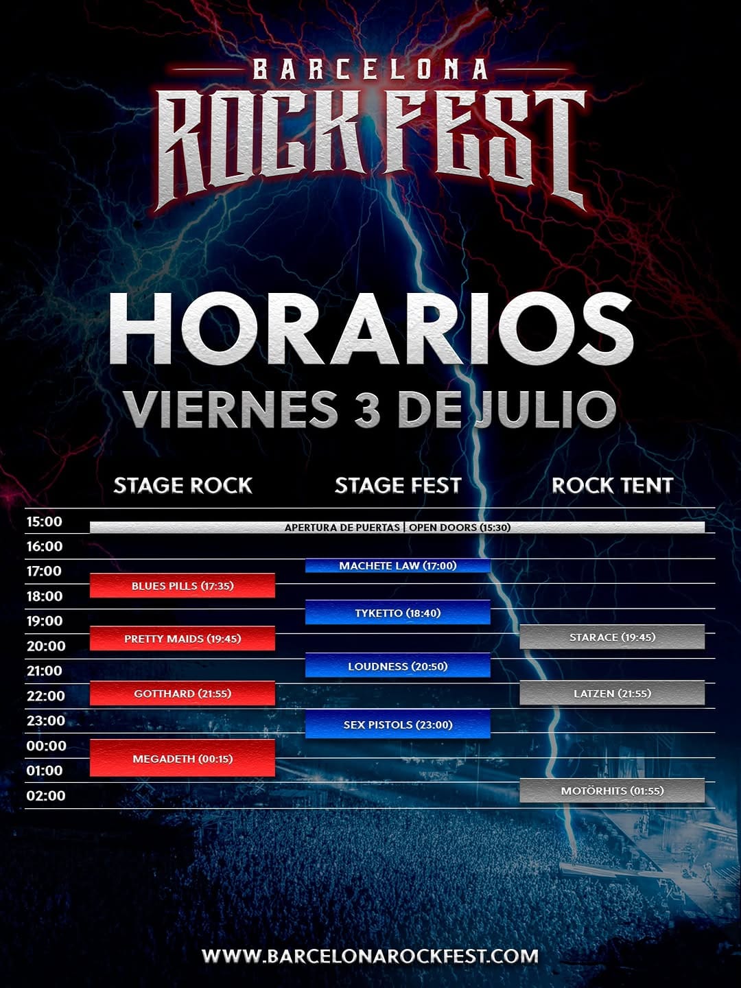 Horarios Barcelona Rock Fest 2026