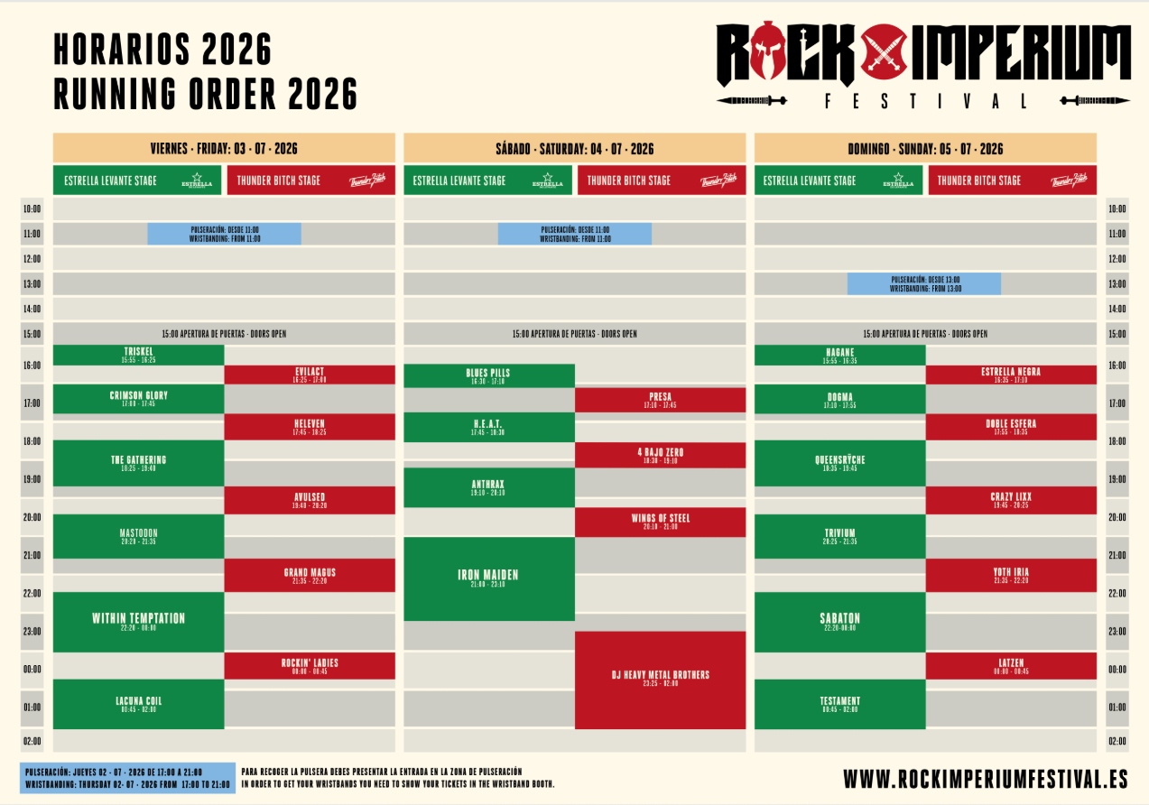Horarios Rock Imperium 2026