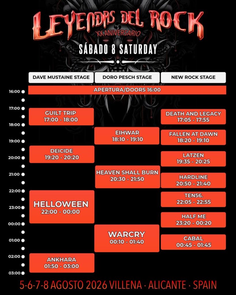 Horarios Sábado Leyendas del Rock 2026
