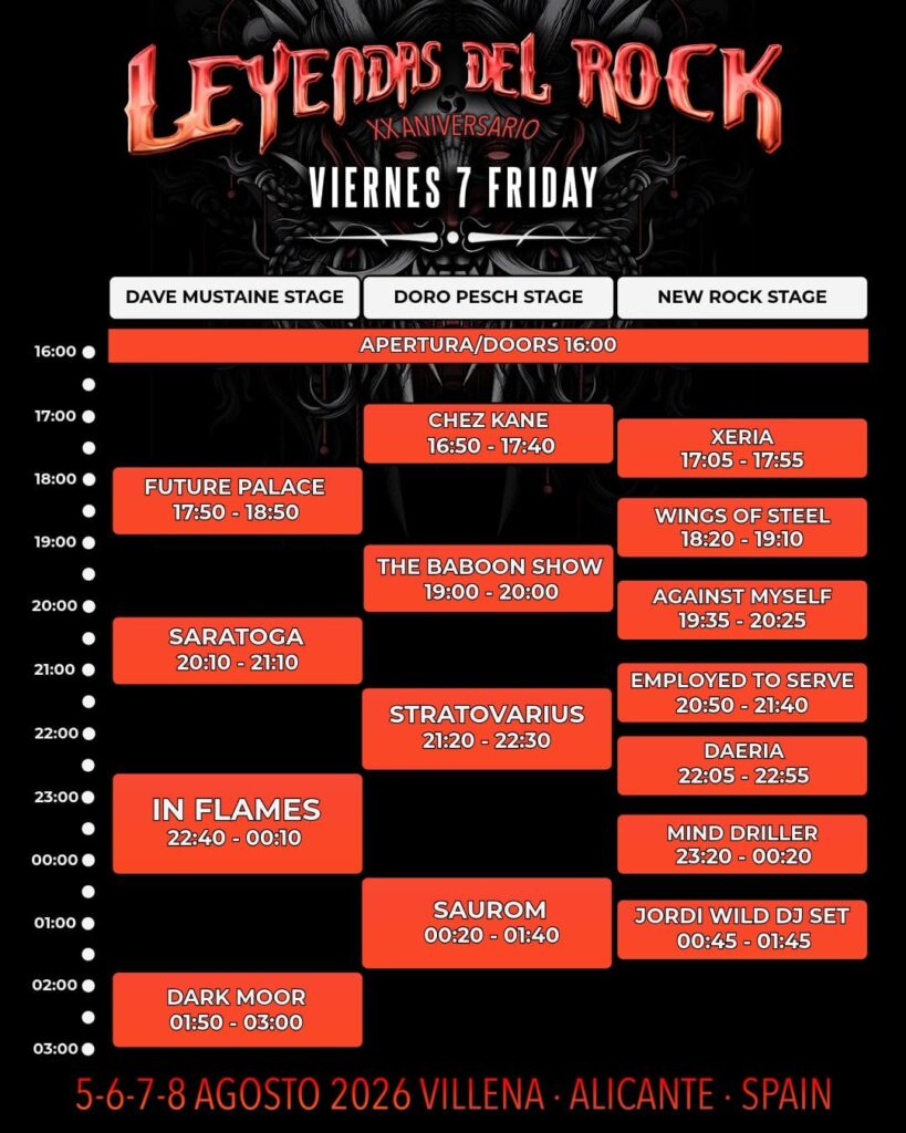 Horarios viernes Leyendas del Rock 2026