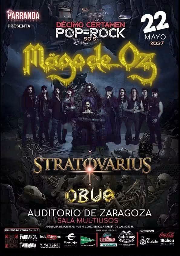 Mago de Oz, Stratovarius y Obús, en Zaragoza en 2027